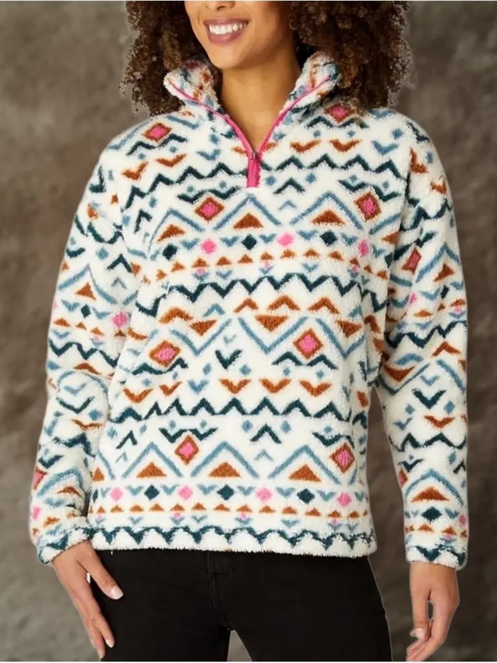 Eddie Bauer • Aztec Print Sherpa Fleece 1/4 Zip